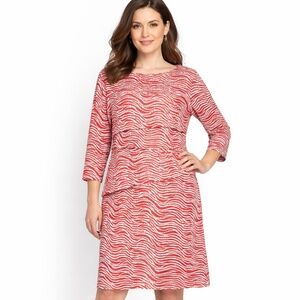 J. McLaughlin Nicola Catalina Cloth Dress Sz Large Orange White Print 3/4 Sleeve